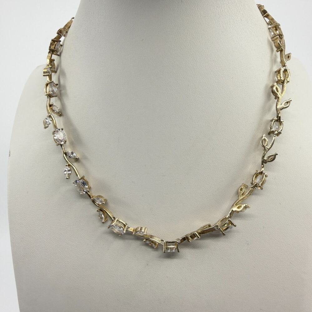 Elegant Crystal Vine Statement Necklace Gold Tone Boho Wedding Prom Layering 90s
